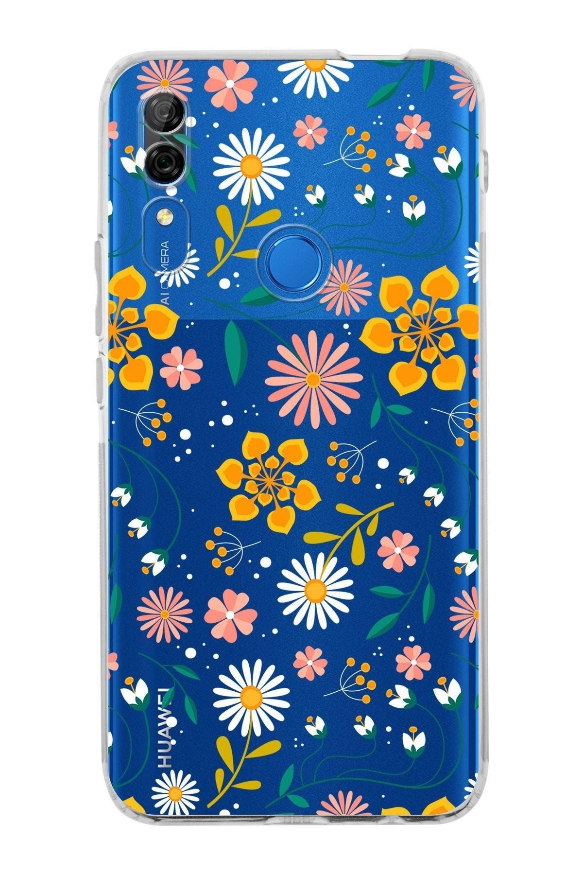Huawei P Smart Z Uyumlu Kamera Korumalı Kapak Çiçek Tasarımlı Şeffaf Kılıf
