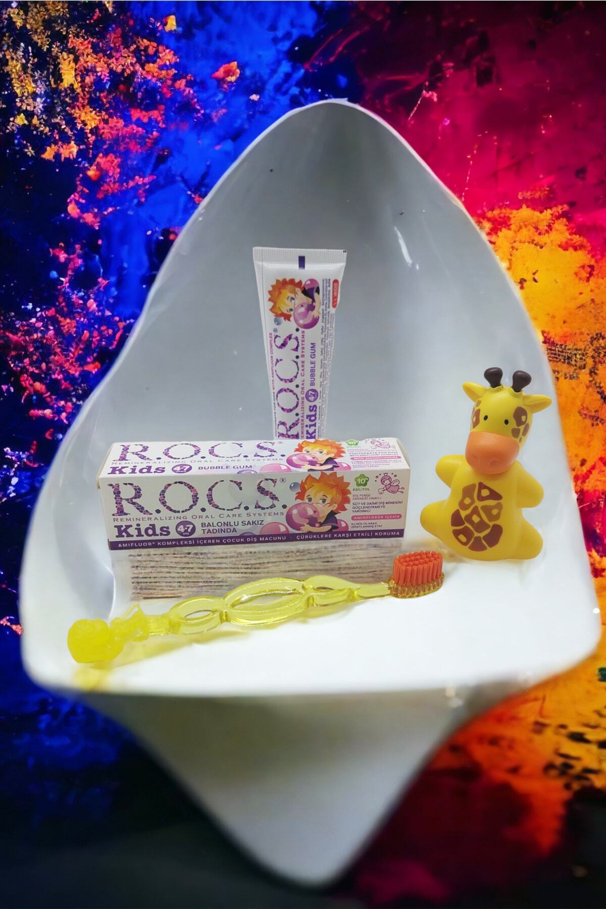 R.O.C.S.-Kids 4-7 Years Complete Oral Care Set - Balloon Paste + Kids Brush + Giraffe Storage Container 4