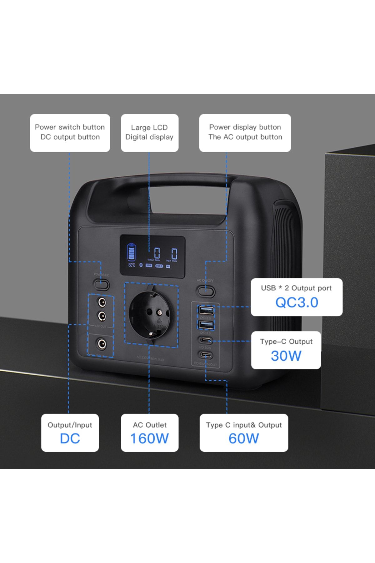 300W, TAşıNABILIR GÜNEş PANELLI LED AYDıNLATMALı, LCD EKRANLı, GÜÇ İSTASYONU