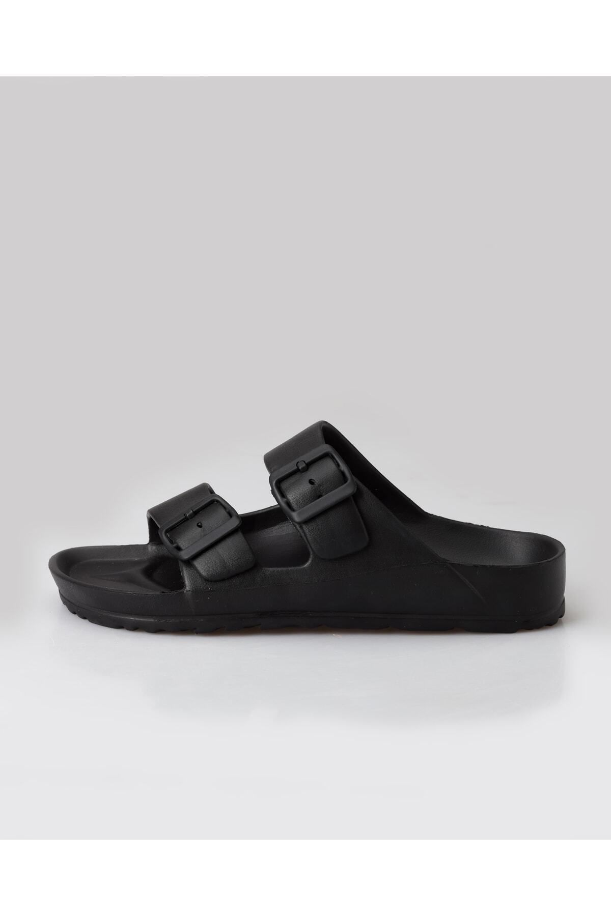 shoecide Siyah Erkek Eva Çift Bant Tokalı Confort Terlik görsel 4
