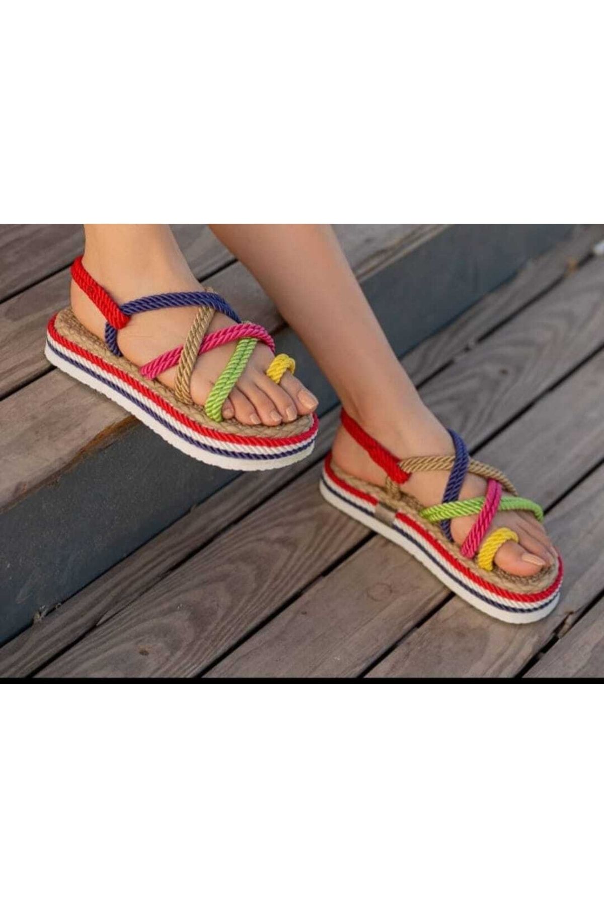 BAY ARMEDON Rope Sandals Women Multi Color Tomy Flip Flops High Sole Yarn Braided