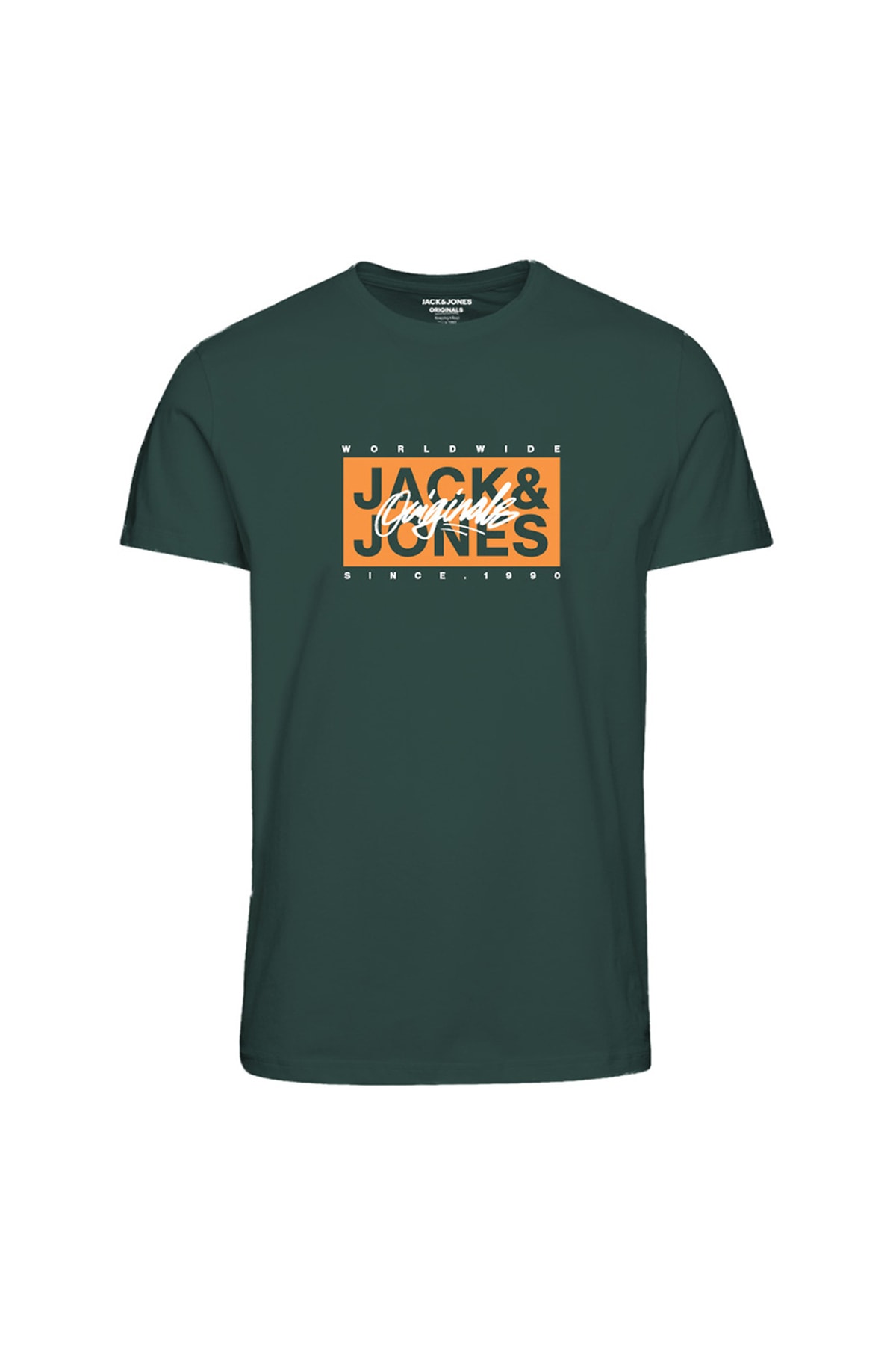 جک اند جونز تی شرت مردانه یقه گرد ساده سبز تیره Jorraces Tee Ss یقه گرد Fst