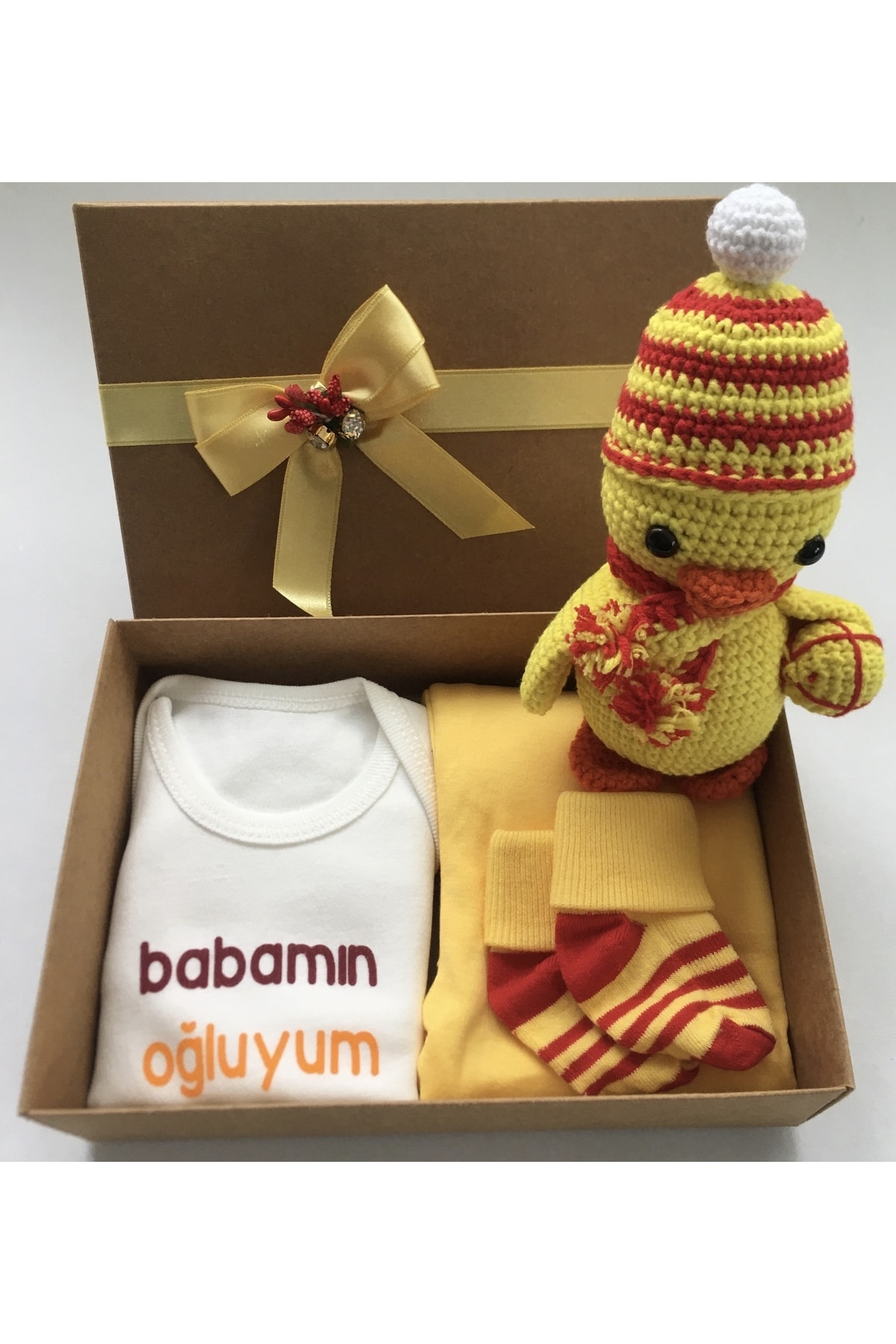 Welcome Baby, Newborn Baby Boy, Yellow Red Fan Gift Set