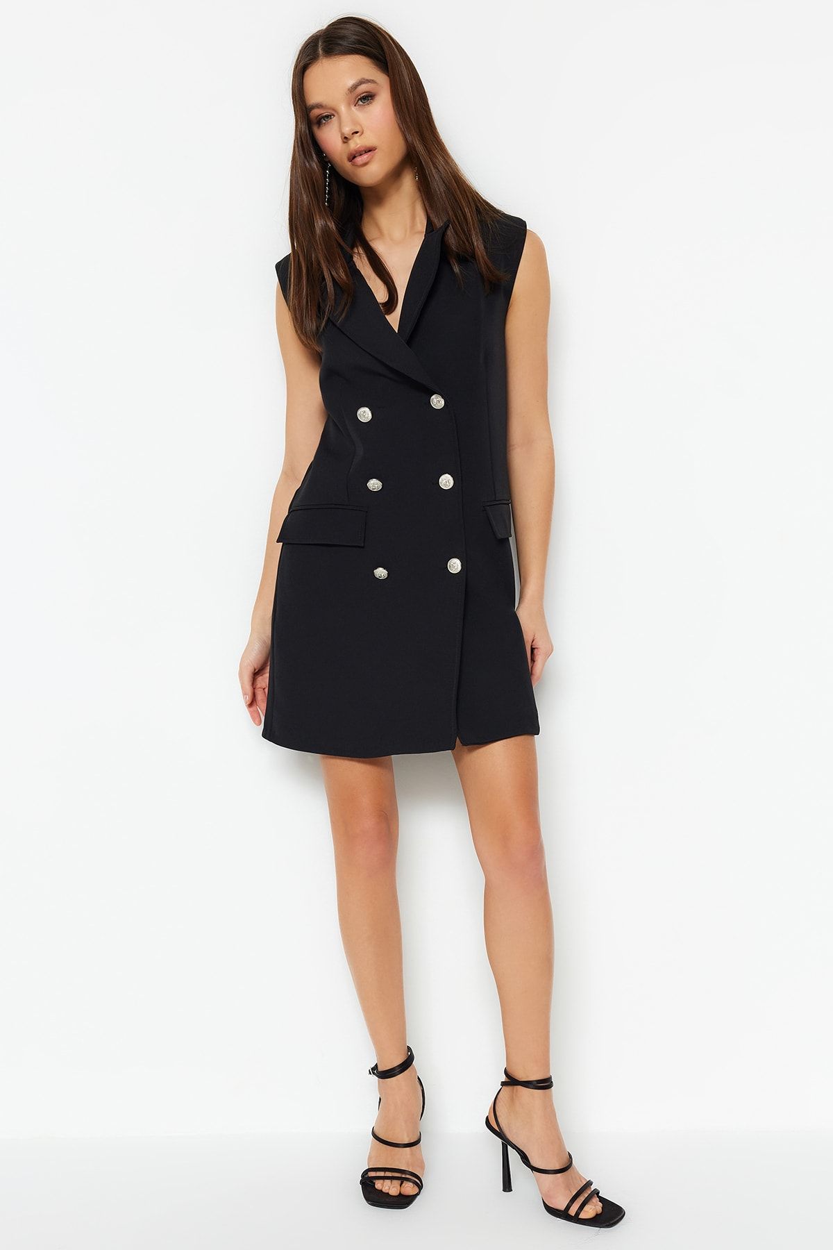 Double breasted sleeveless blazer dress outlet