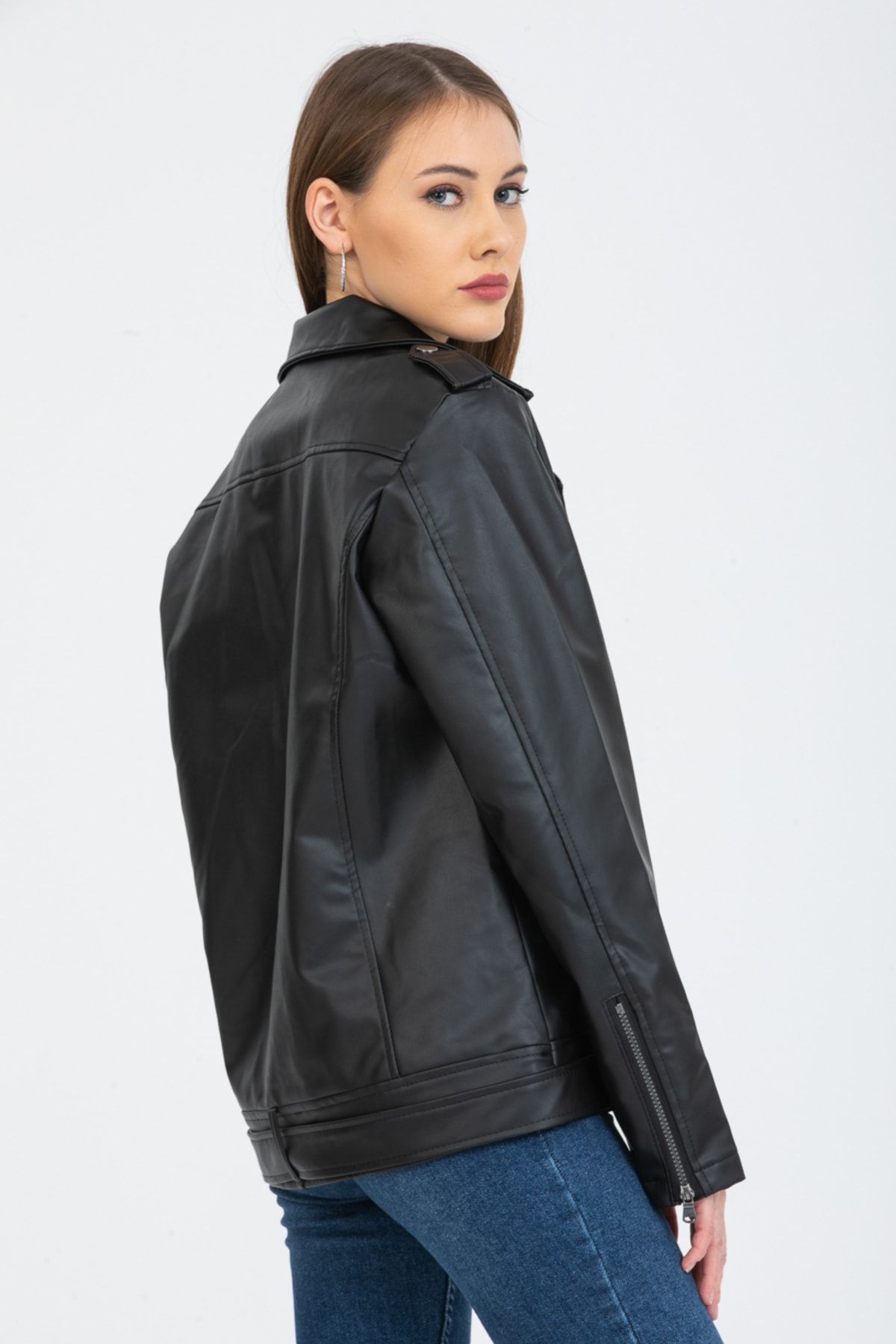 Mero Life Women s Black Spring Oversize Biker Leather Jacket with