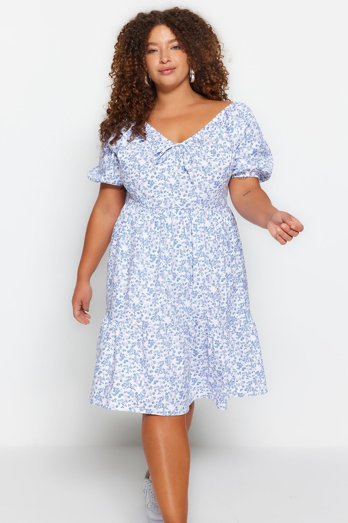 Trendyol Curve Plus Size Dress Blue Skater Trendyol