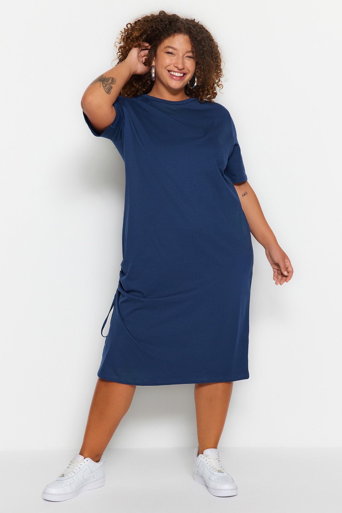 Plus size navy sales blue t shirt dress