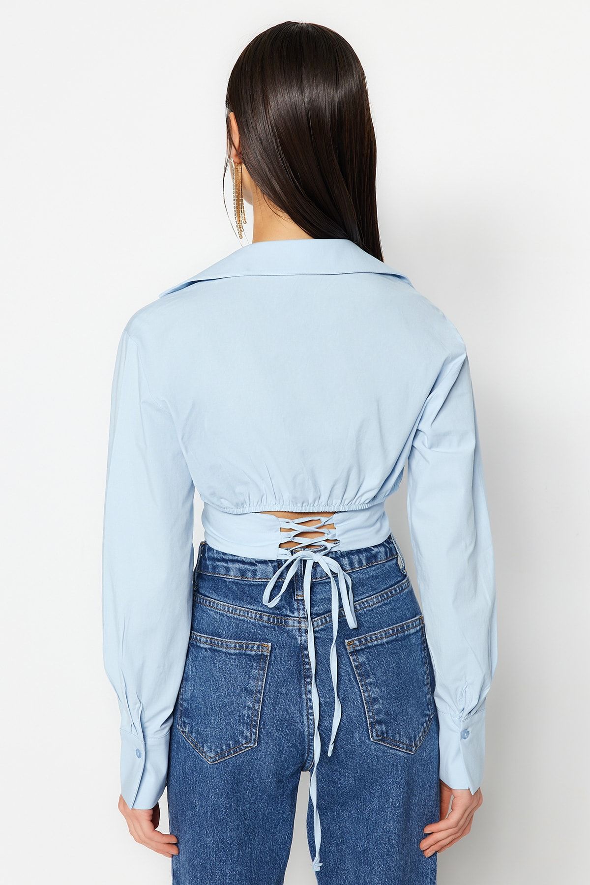 Trendyol Collection-Гольфик з попліну синього кольору з корсетною підкладкою TPRAW23GO00004 6