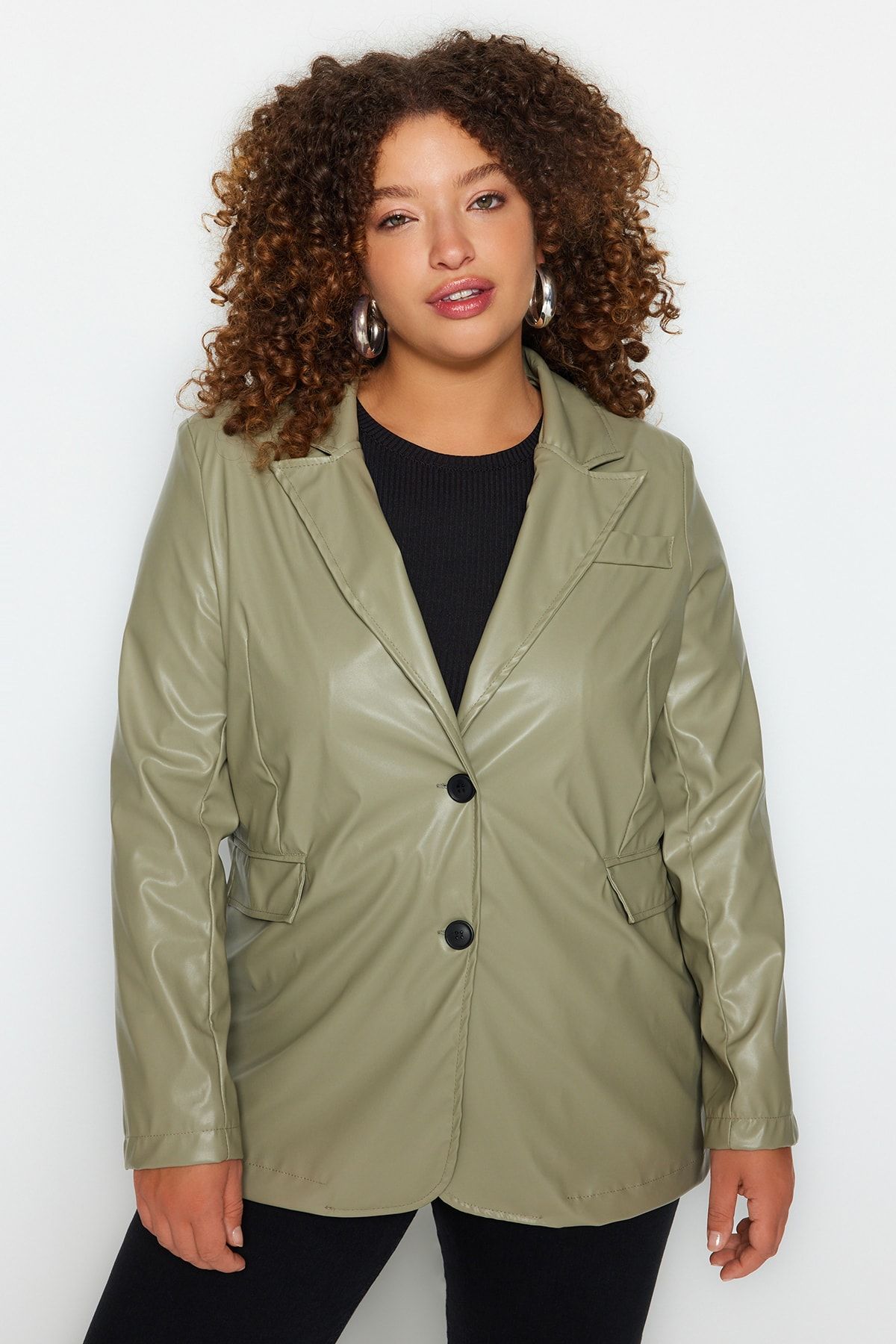 Trendyol Curve Plus Size Jacket Khaki Regular fit Trendyol