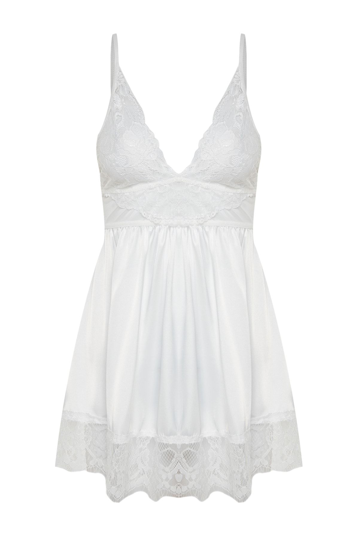Trendyol Collection-Ecrufarbenes Babydoll aus Satin mit Spitze und Seilriemen – THMSS22LL0001 4