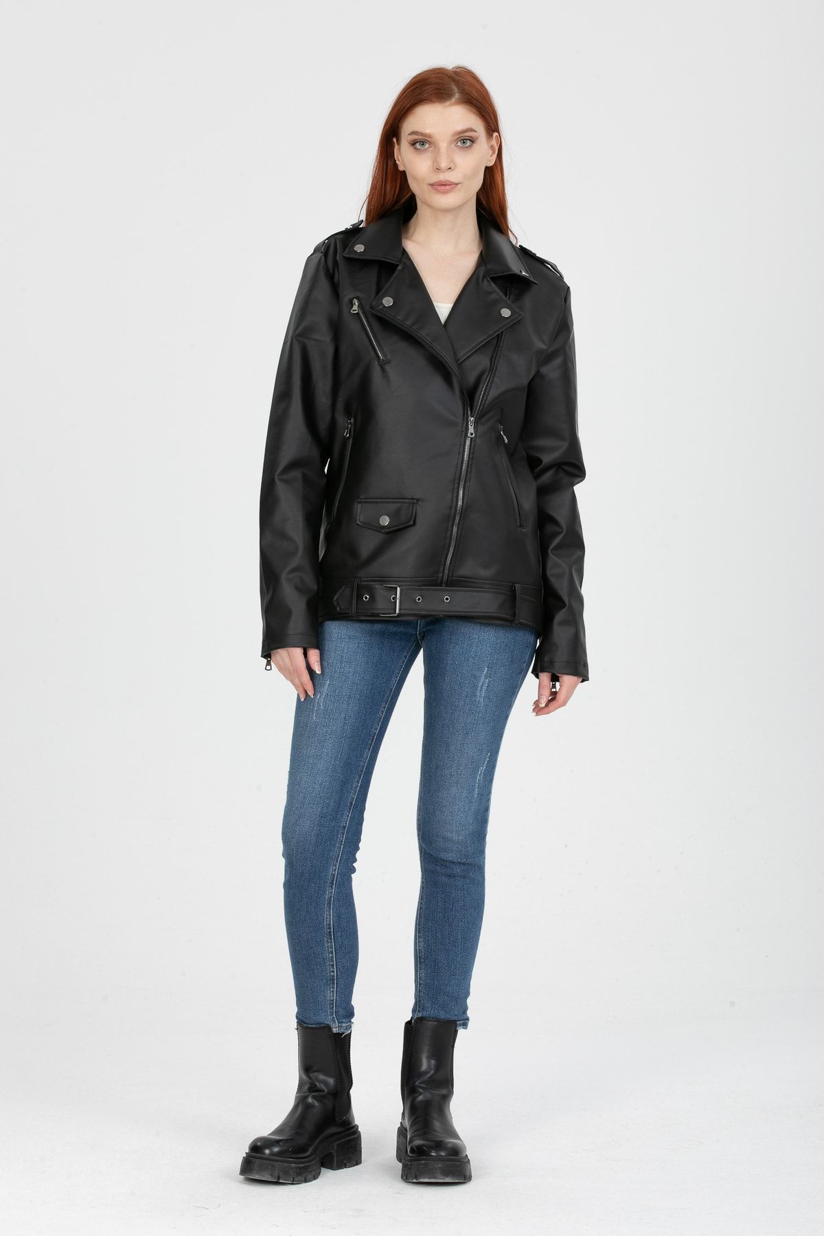 Mero Life Women s Black Spring Oversize Biker Leather Jacket with