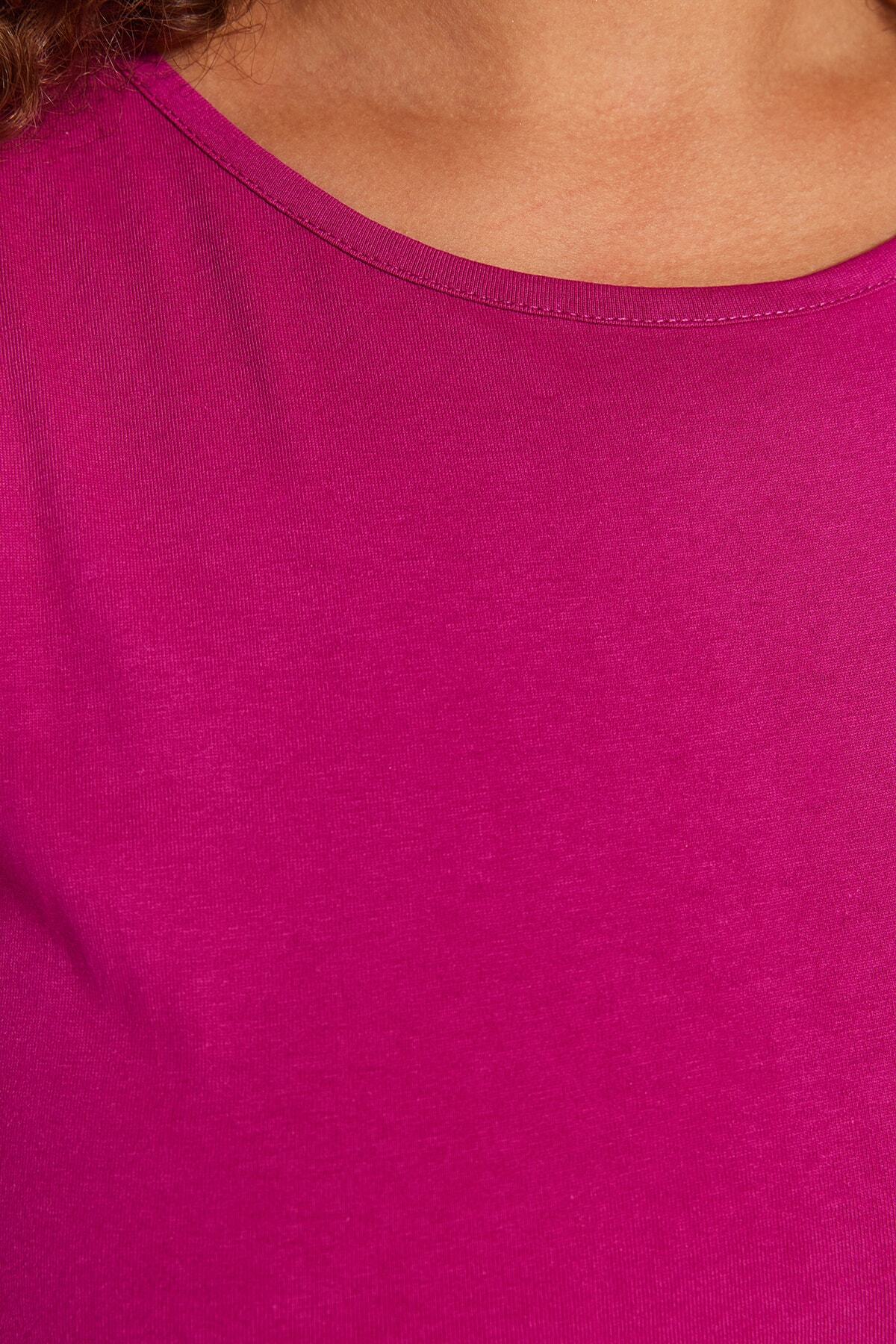 Trendyol Curve-Fuchsia Shift - 100% Cotton Maxi Dress, Crew Neck and Slit Detail TBBSS22AH0162 3