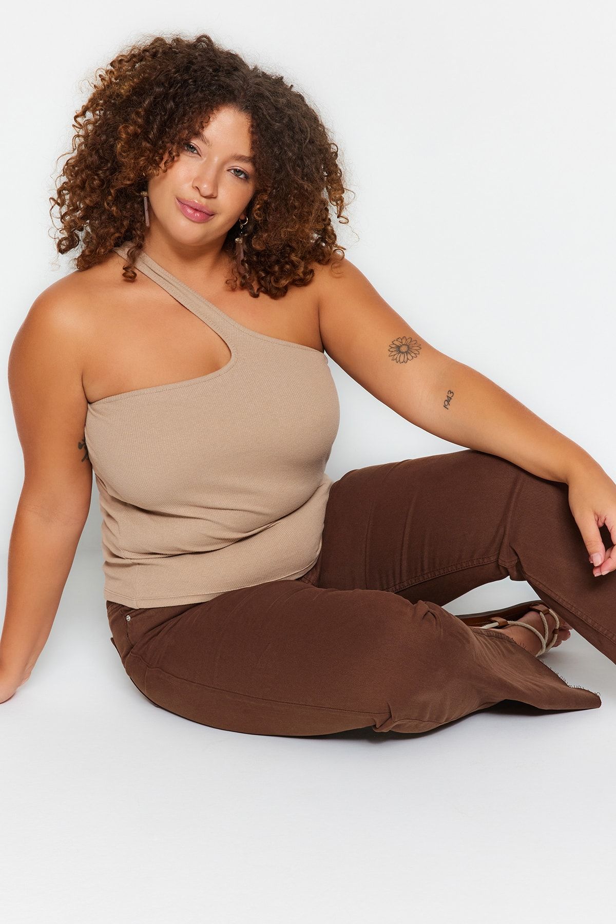Trendyol Curve-Mink Basic Corded Knitted Asymmetrical Collar Undershirt TBBSS23CV00002 3