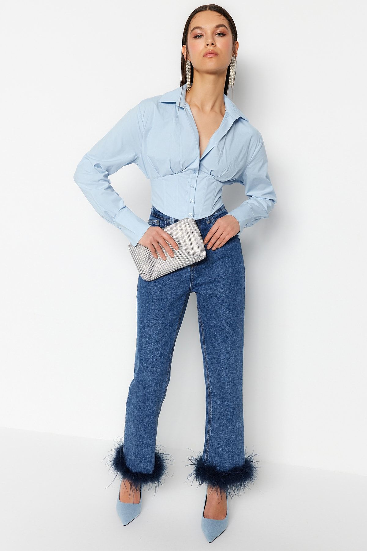 Trendyol Collection-Гольфик з попліну синього кольору з корсетною підкладкою TPRAW23GO00004 3