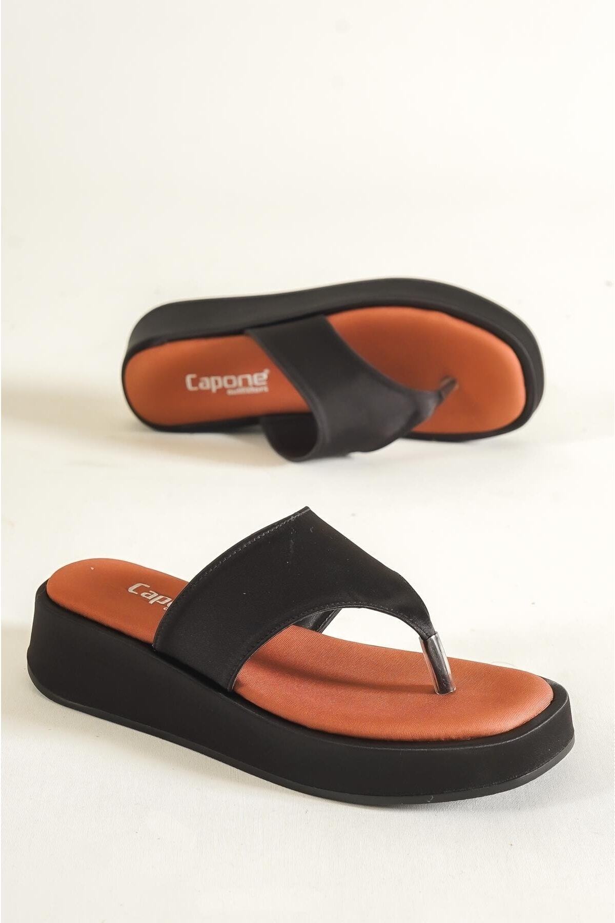 Capone Outfitters-Capone žabky na plochém podpatku Pohodlné saténové módní černé dámské pantofle 4