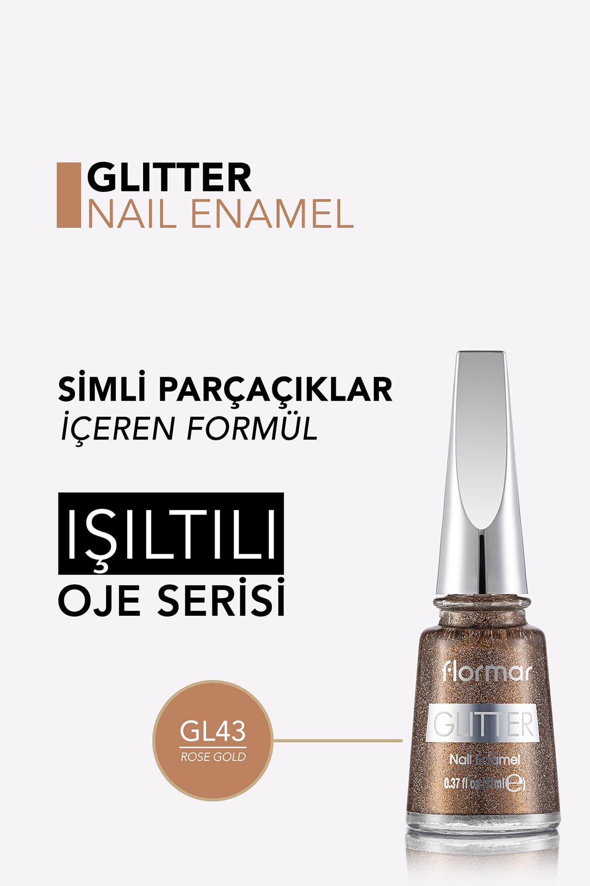 Flormar پوشش ناخن گلیتر رزگلد 43