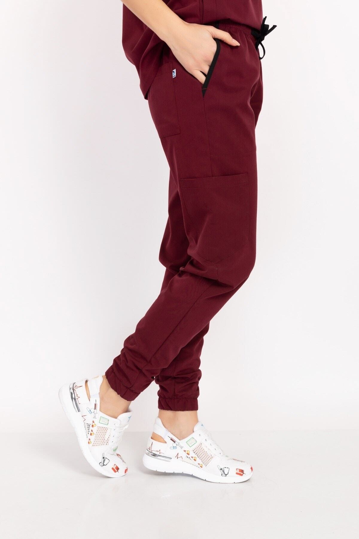 Women's Dark Claret Red Lycra Atlantis Model Jogger Doctor Nurse Hospital Work Pants