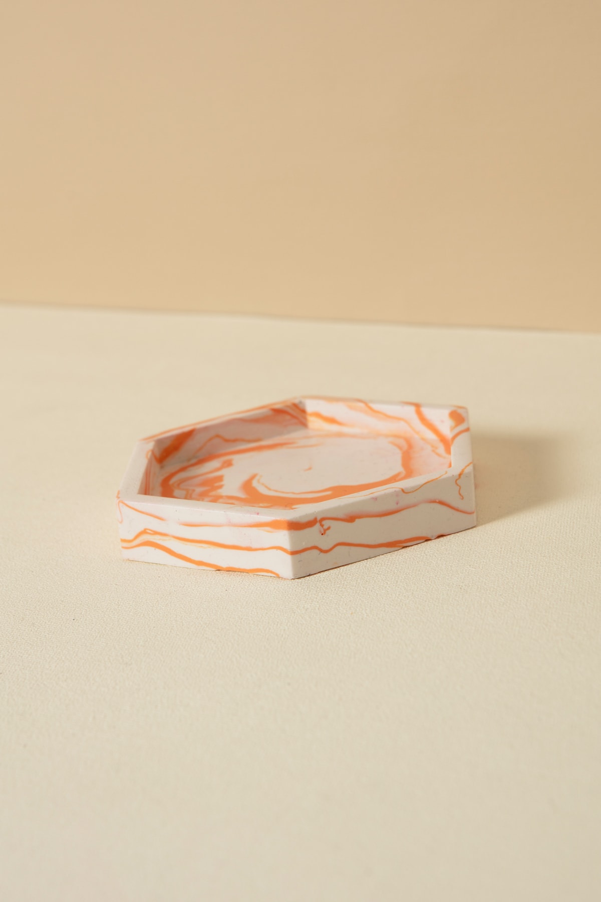 Handmeight-Concrete Hexagon Orange White Marble Patterned Base / Presentation Holder / Tray 4