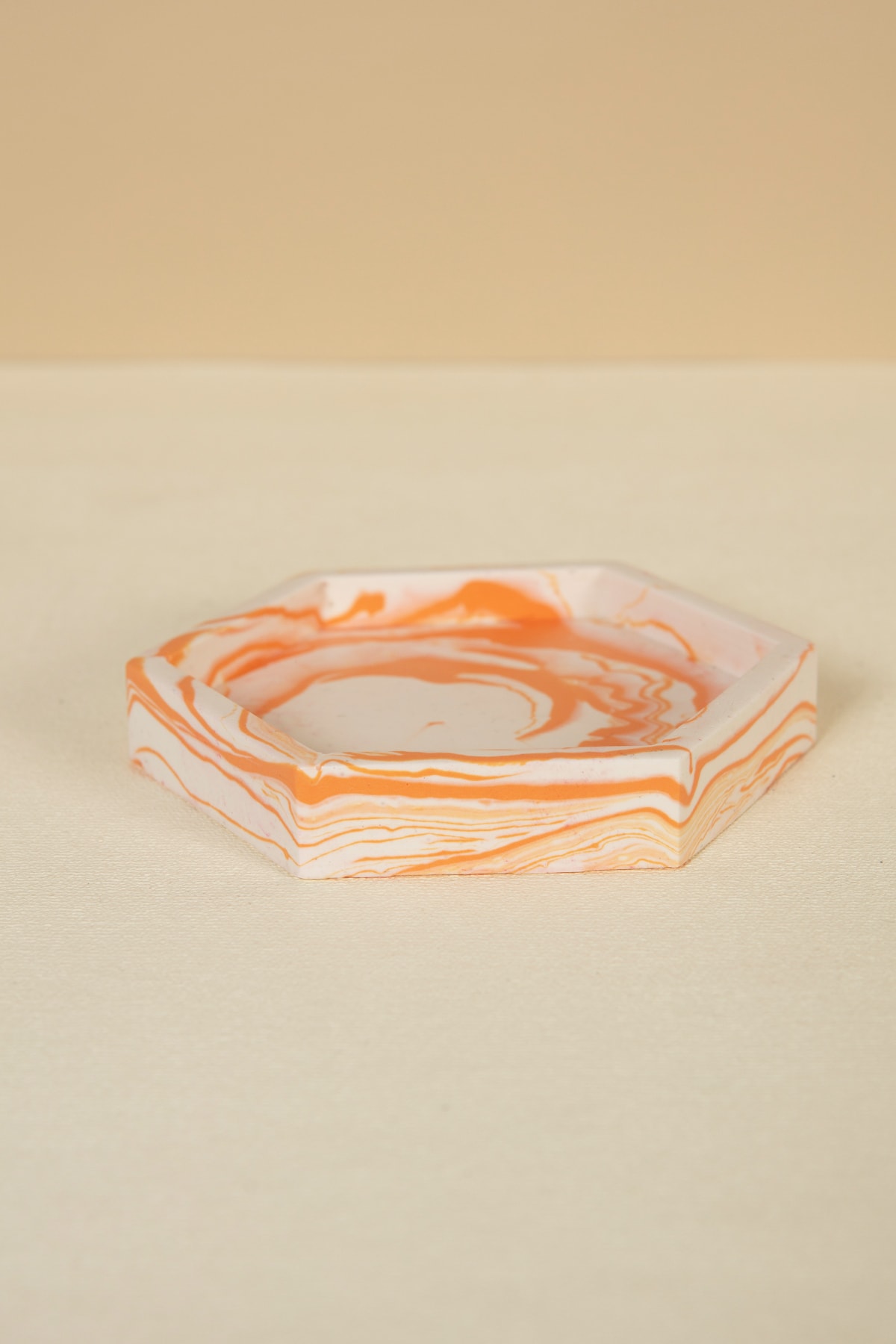 Handmeight-Concrete Hexagon Orange White Marble Patterned Base / Presentation Holder / Tray 5