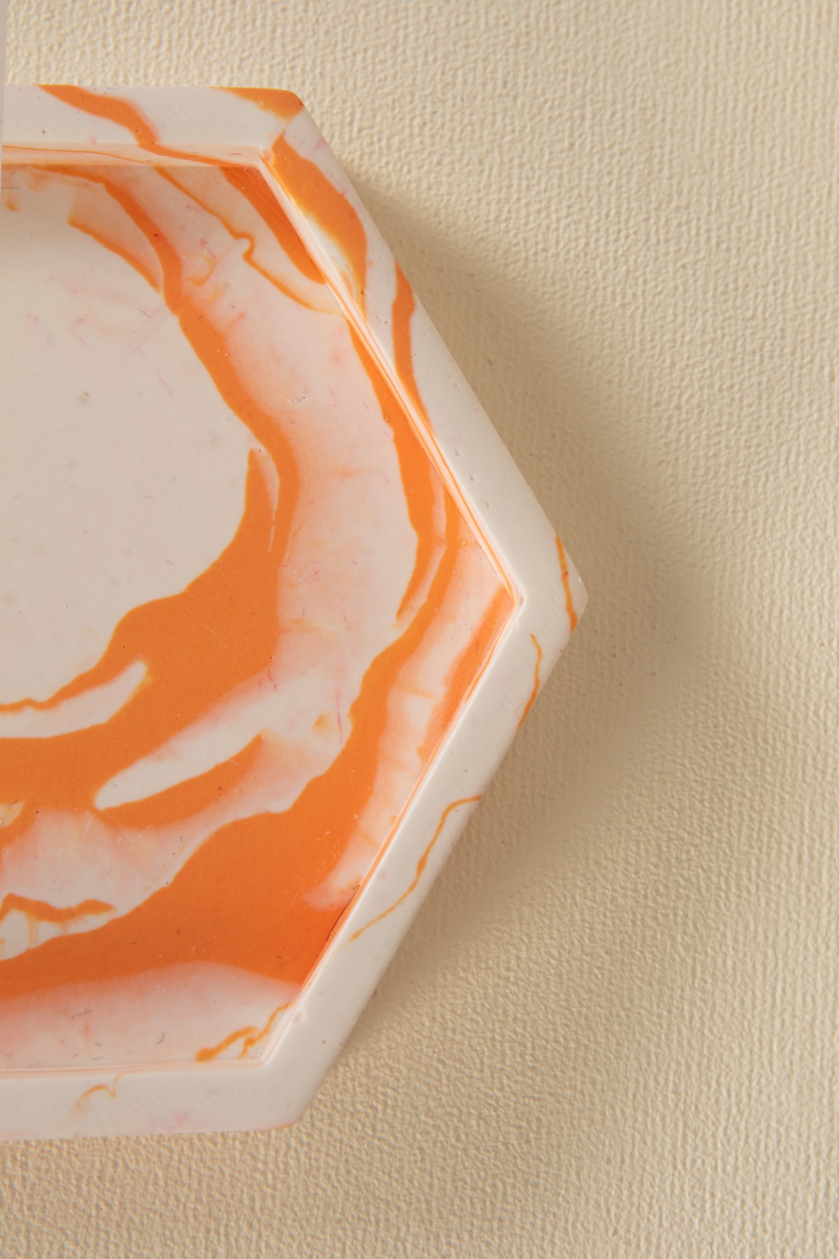 Handmeight-Concrete Hexagon Orange White Marble Patterned Base / Presentation Holder / Tray 7