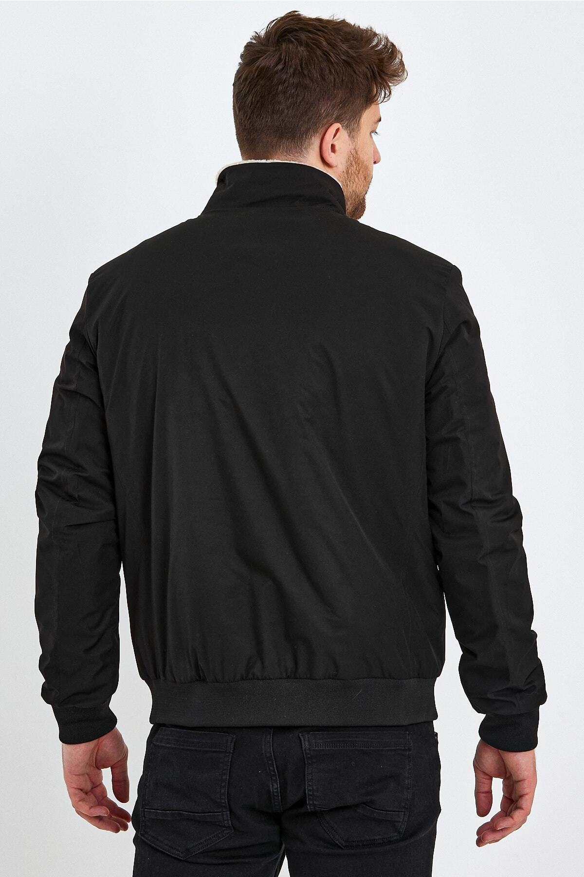 کاپشن مردانه مشکی nero leather fur | HN6KMS اورجینال - تصویر 4