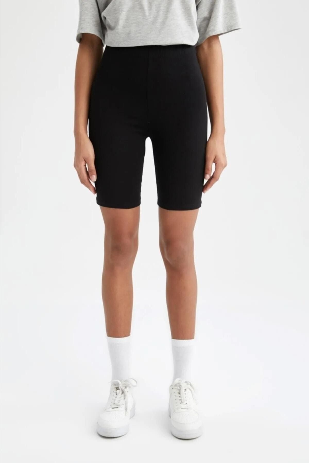 Tight Lady Black Combed Cotton Fit Above Knee Biker Shorts Tights