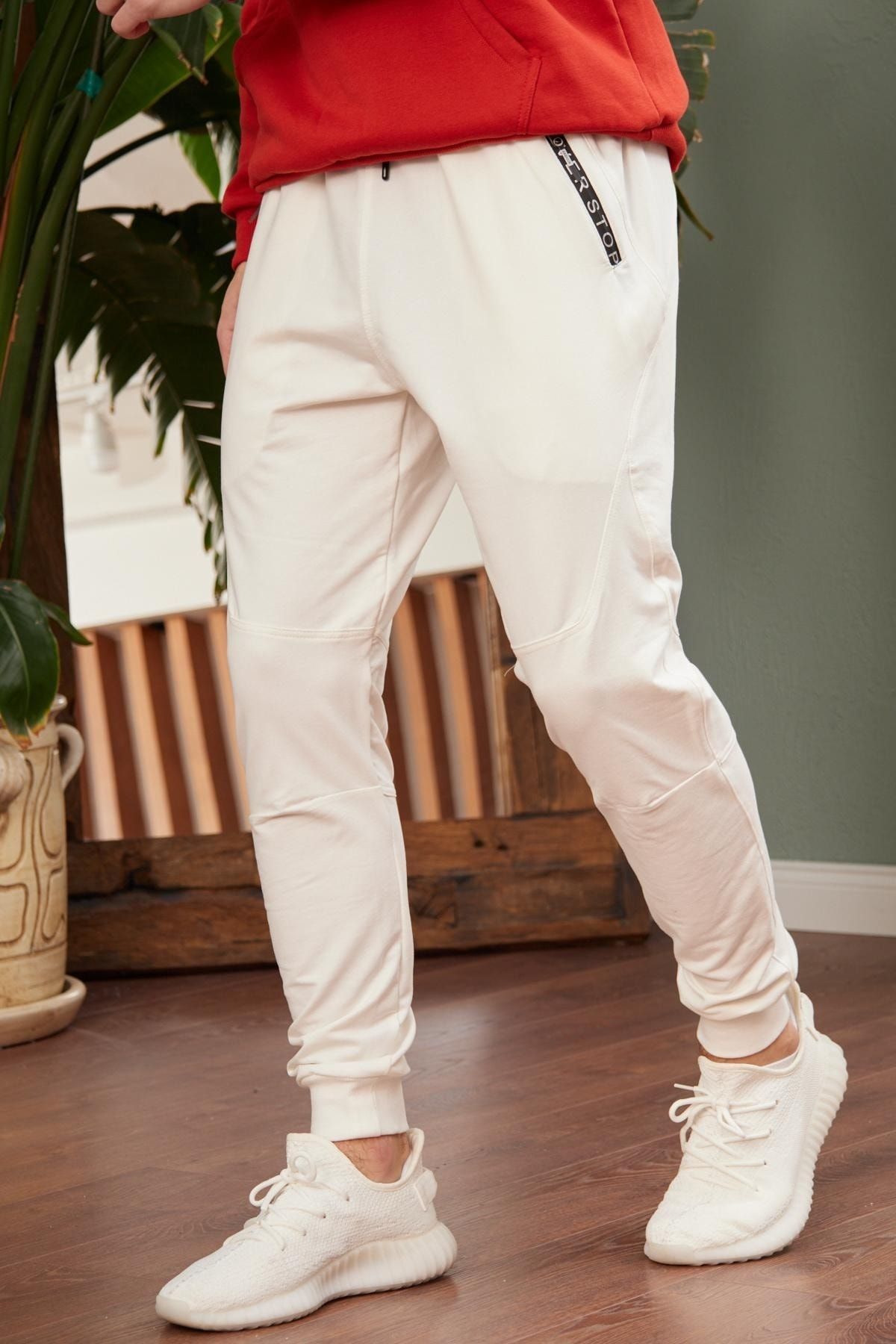 Danger Men s Regular Fit Elastic Ankle Sweatpants Ecru Trendyol