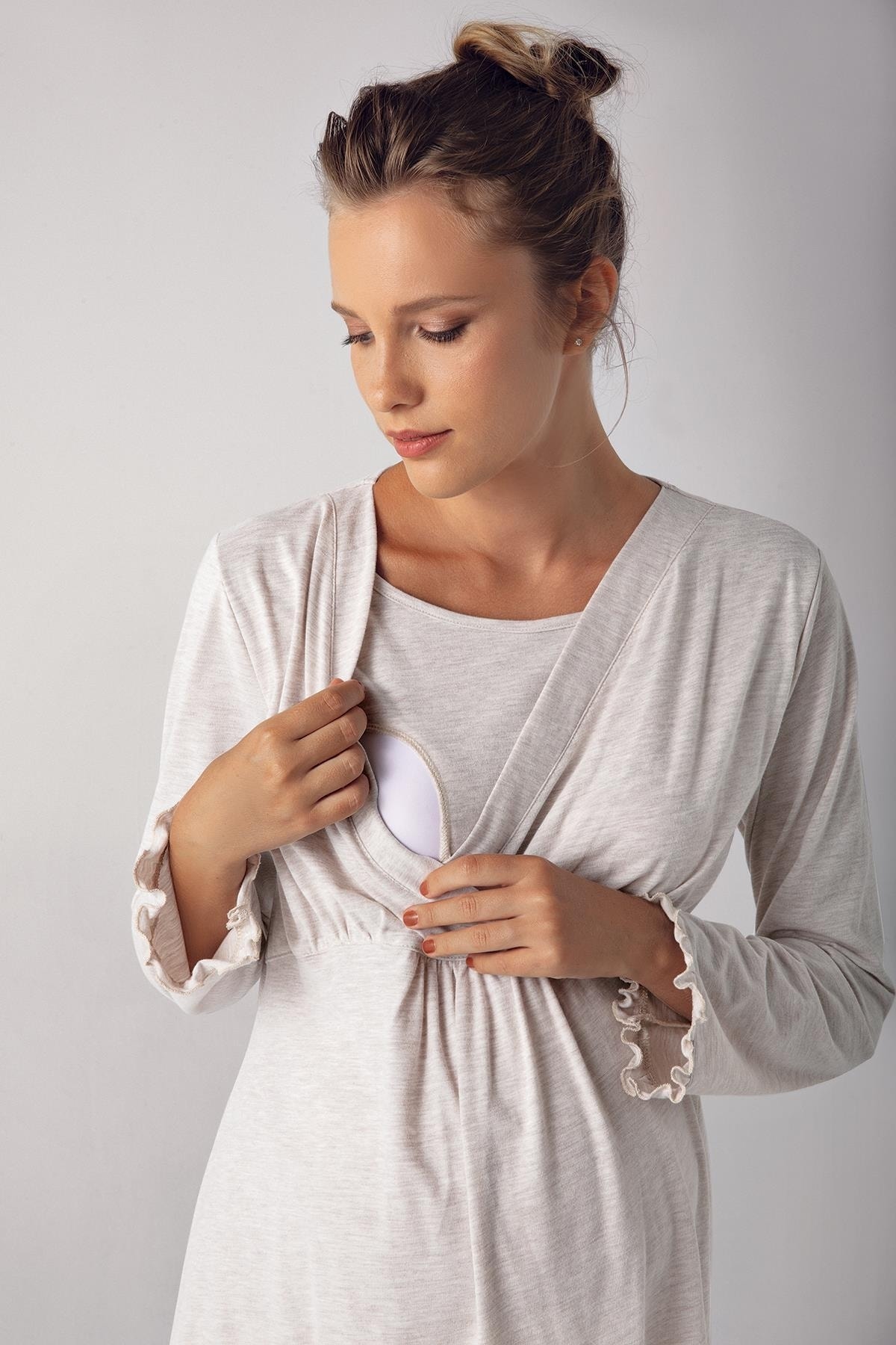 Artış Kadın Uzun Kollu Esnek Pamuklu Kumaş Hamile Pijama Takımı 13201 fotoğrafı 2 (önizleme)