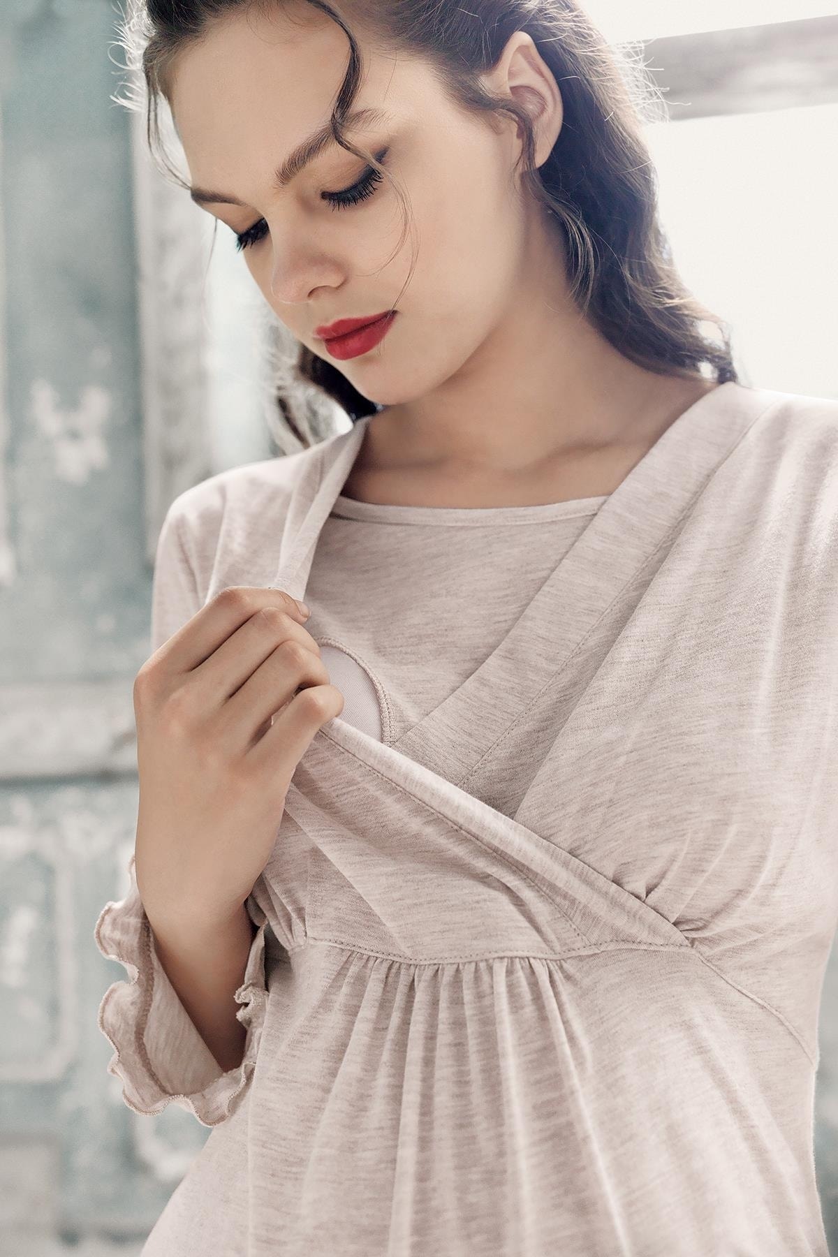 Artış Kadın Uzun Kollu Esnek Pamuklu Kumaş Hamile Pijama Takımı 13201 fotoğrafı 4 (önizleme)