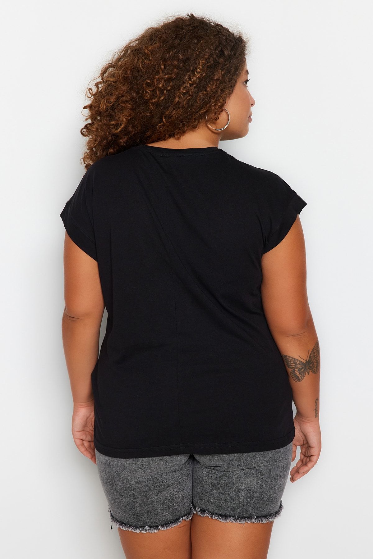 plus size plain black t shirt