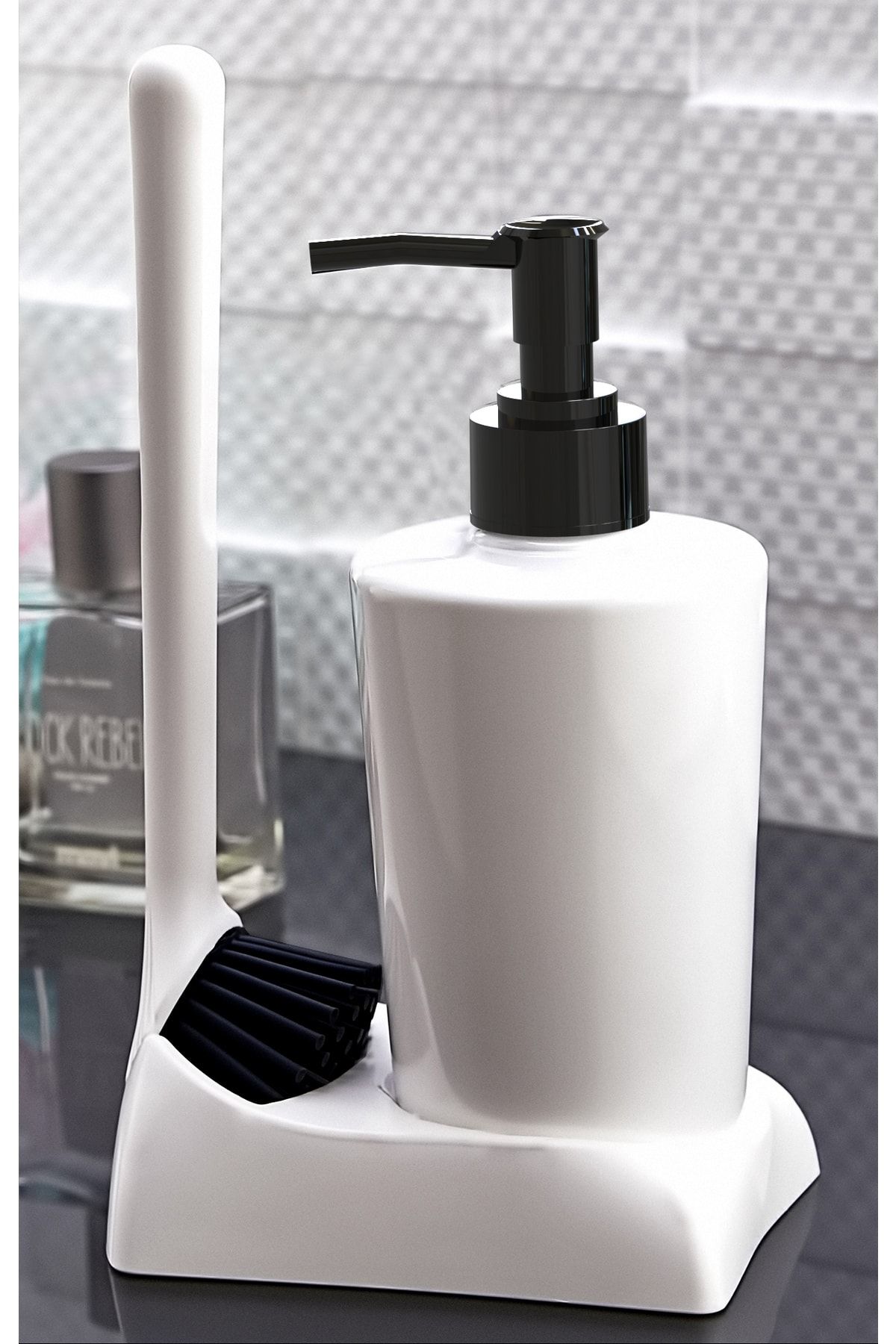 ATA HOME Armona Silicone Brush Kitchen Bathroom Liquid Soap Dispenser Sponge Holder Set