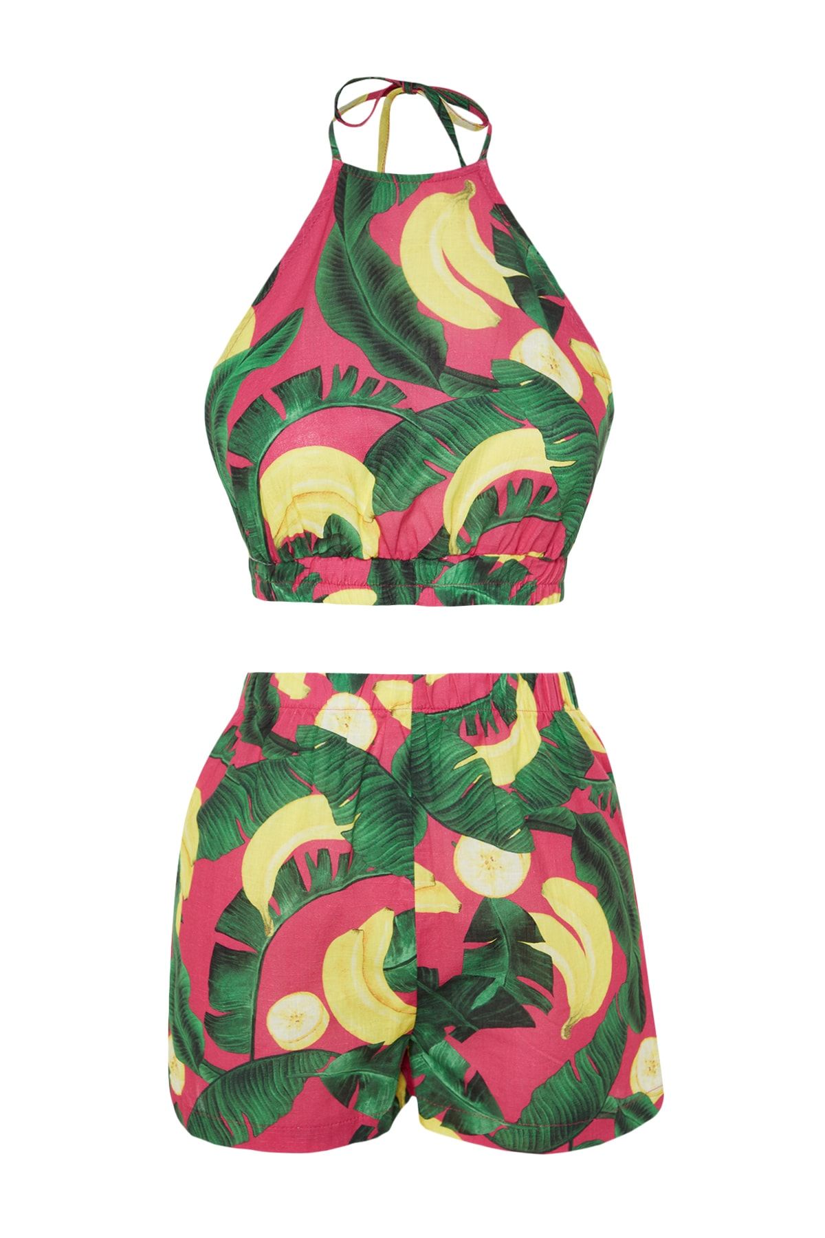 Trendyol Collection-Set de bluze scurte, 100% bumbac, decoltate, țesute cu model tropical TBESS23AU00169 7