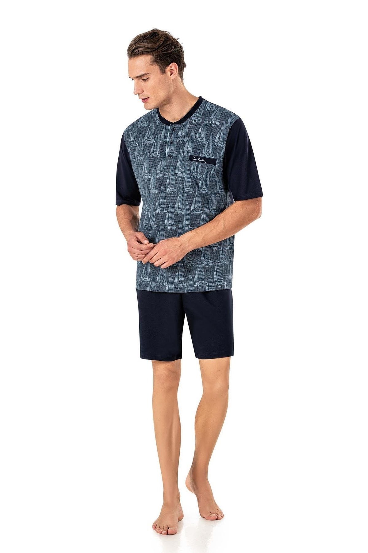 ست پیژامه آبی مردانه لباس خواب 3 تیکه 6022 Pierre Cardin