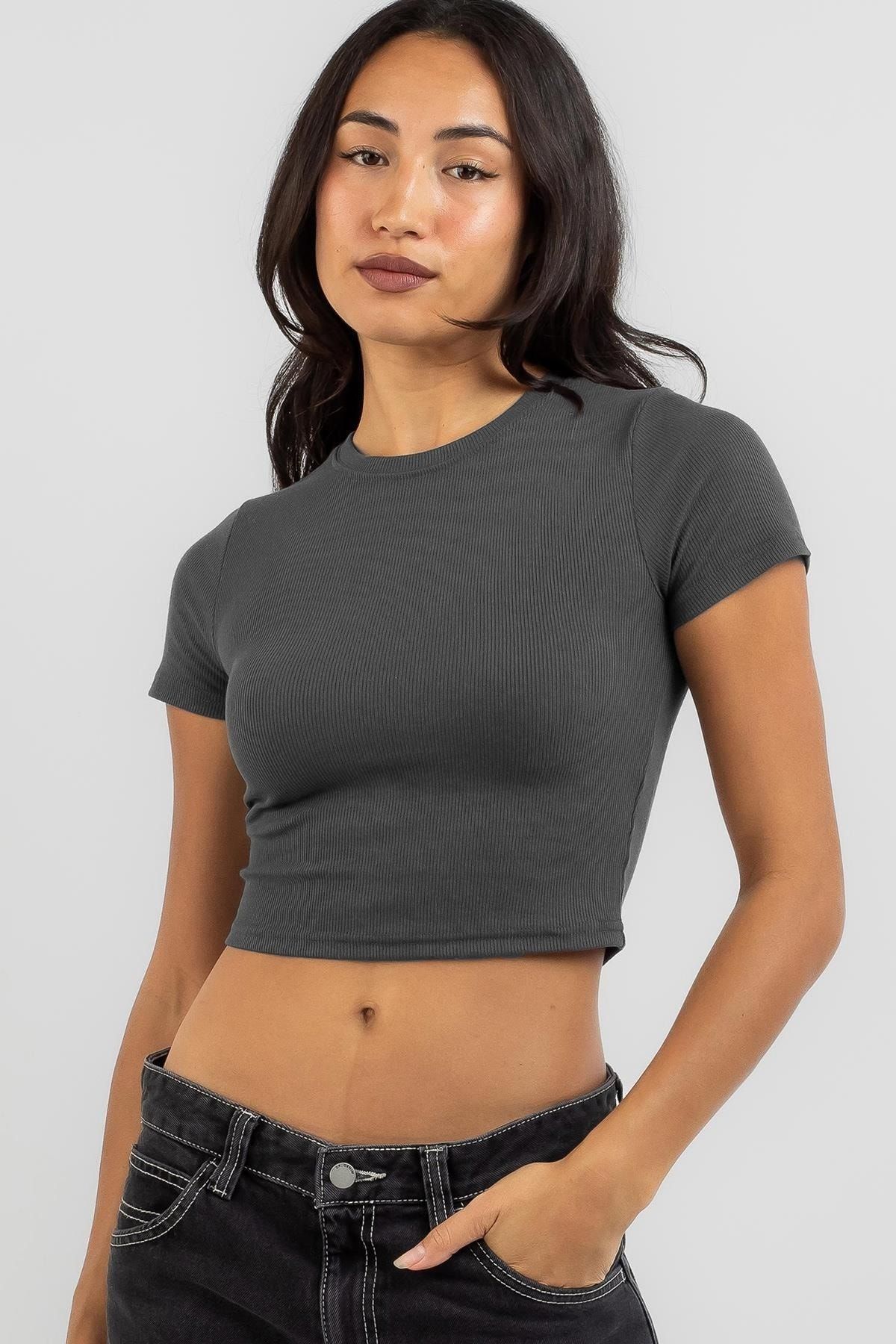 Madmext T-Shirt Grau Regular Fit