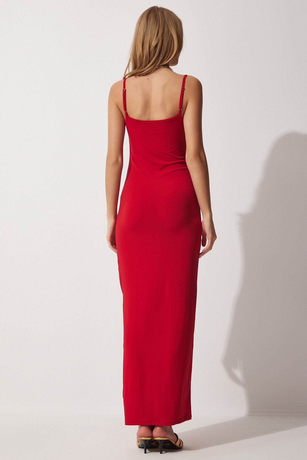 Happiness stanbul Women s Red Strap Saran Summer Long Knitted Dress UB00027
