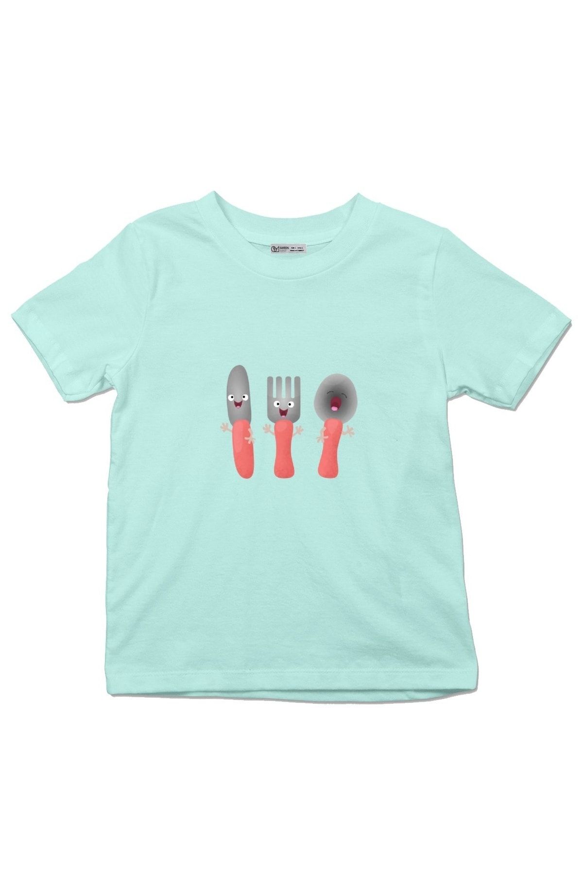 GreenMint Tricou Copii Drăguț Cuțit Furculiță Și Lingură Tacâmuri Cartoon Unisex - 8–9 years