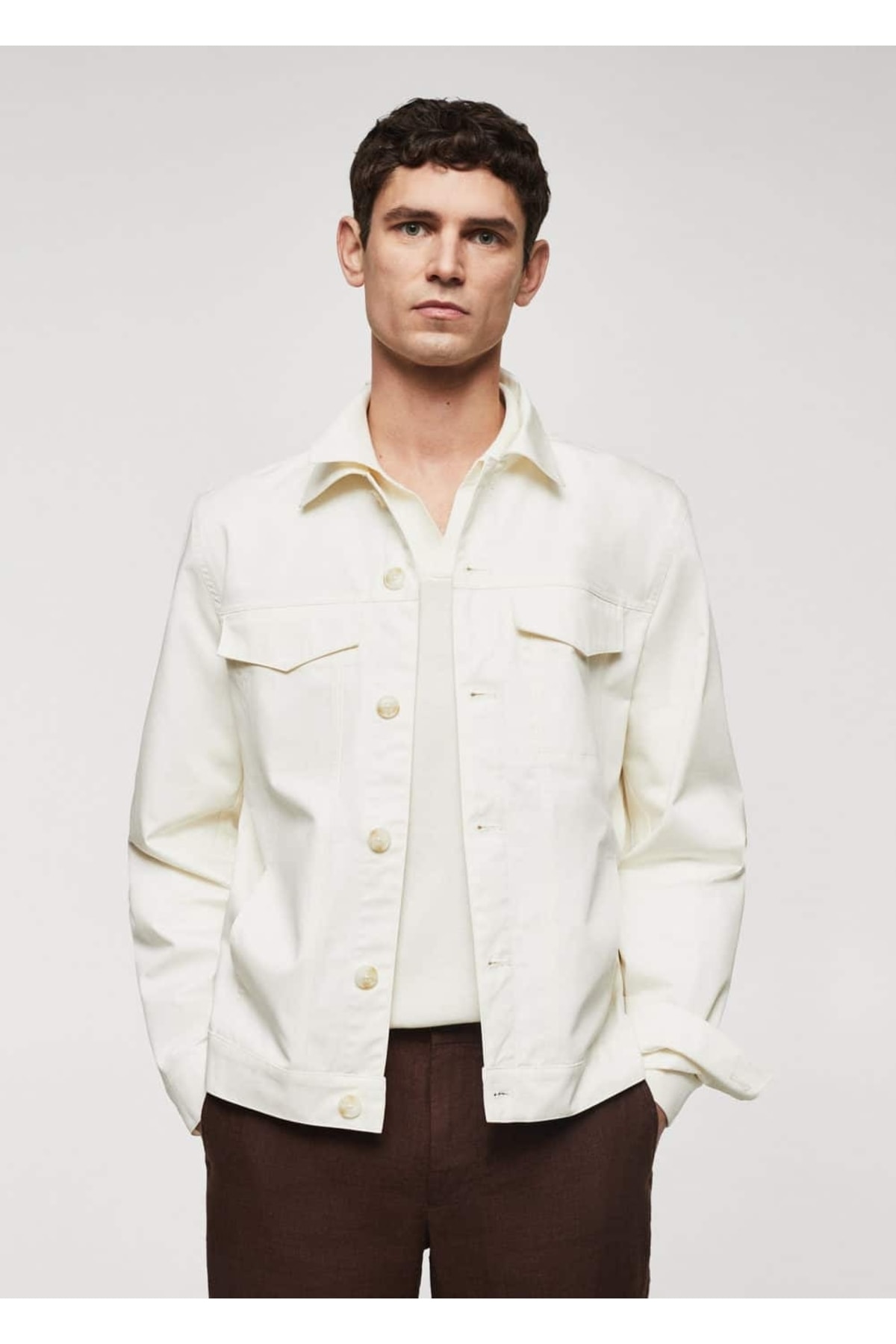 MANGO Man Göğsü Cepli Pamuklu Gömlek Ceket