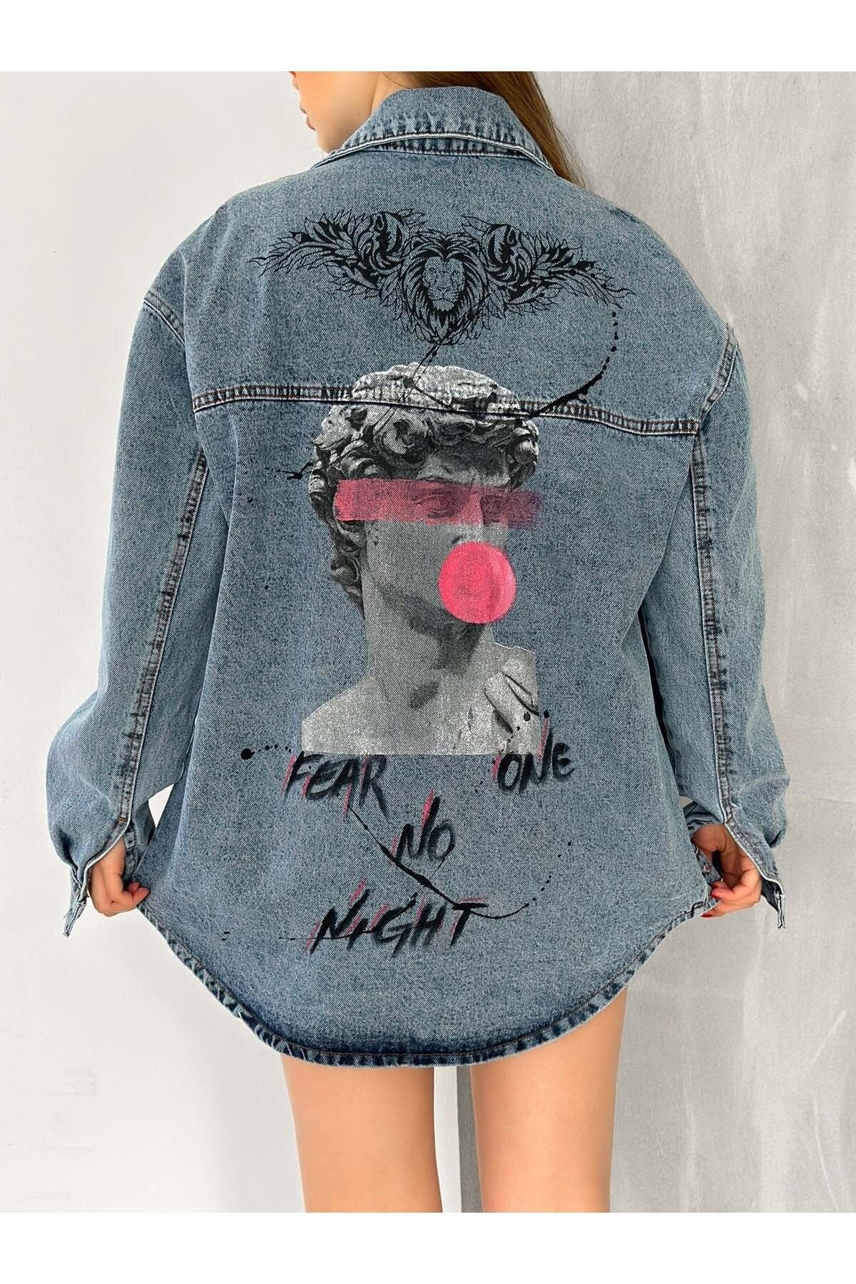 Denim jacket with best sale design on back