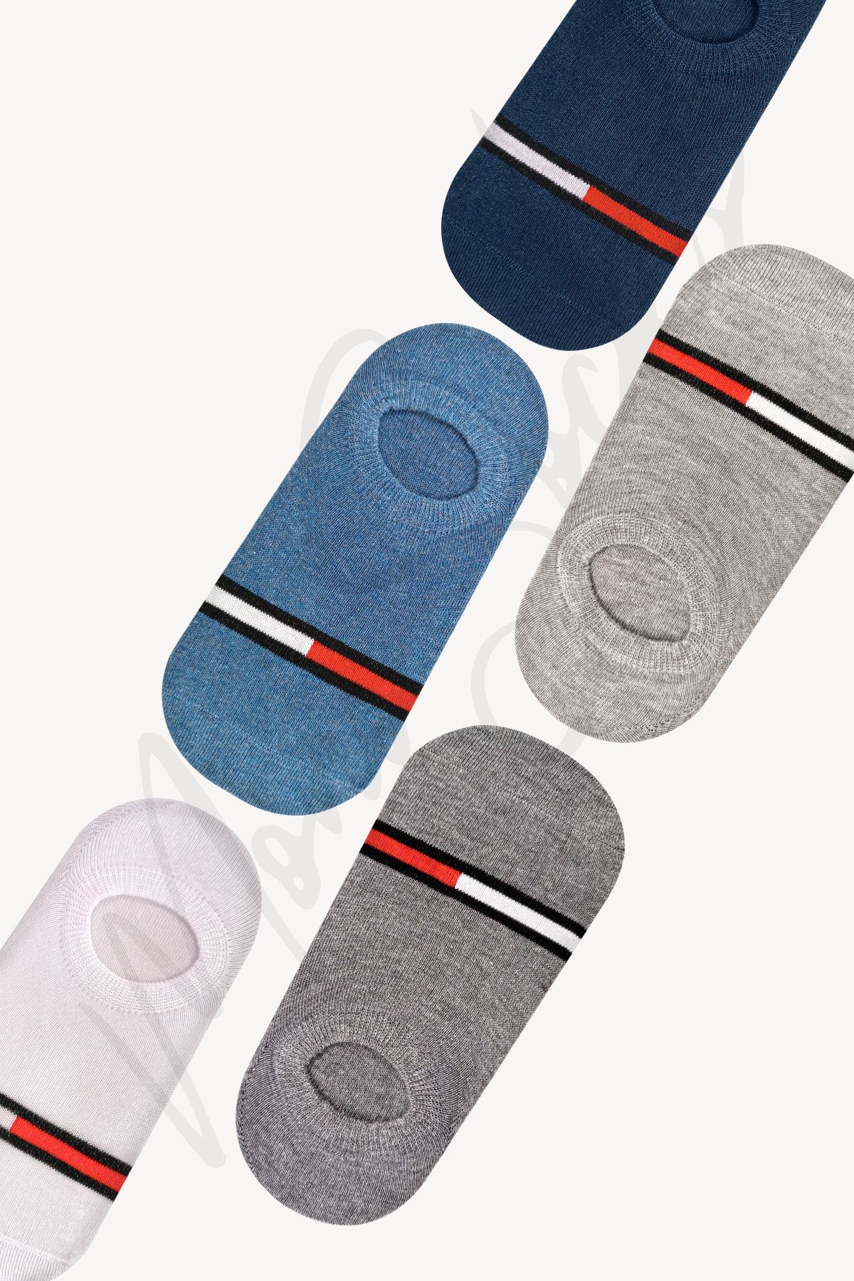 Mono Socks-5 db-os Invisible Sneakers piros fehér csíkos zoknit tartalmazó csomag 3
