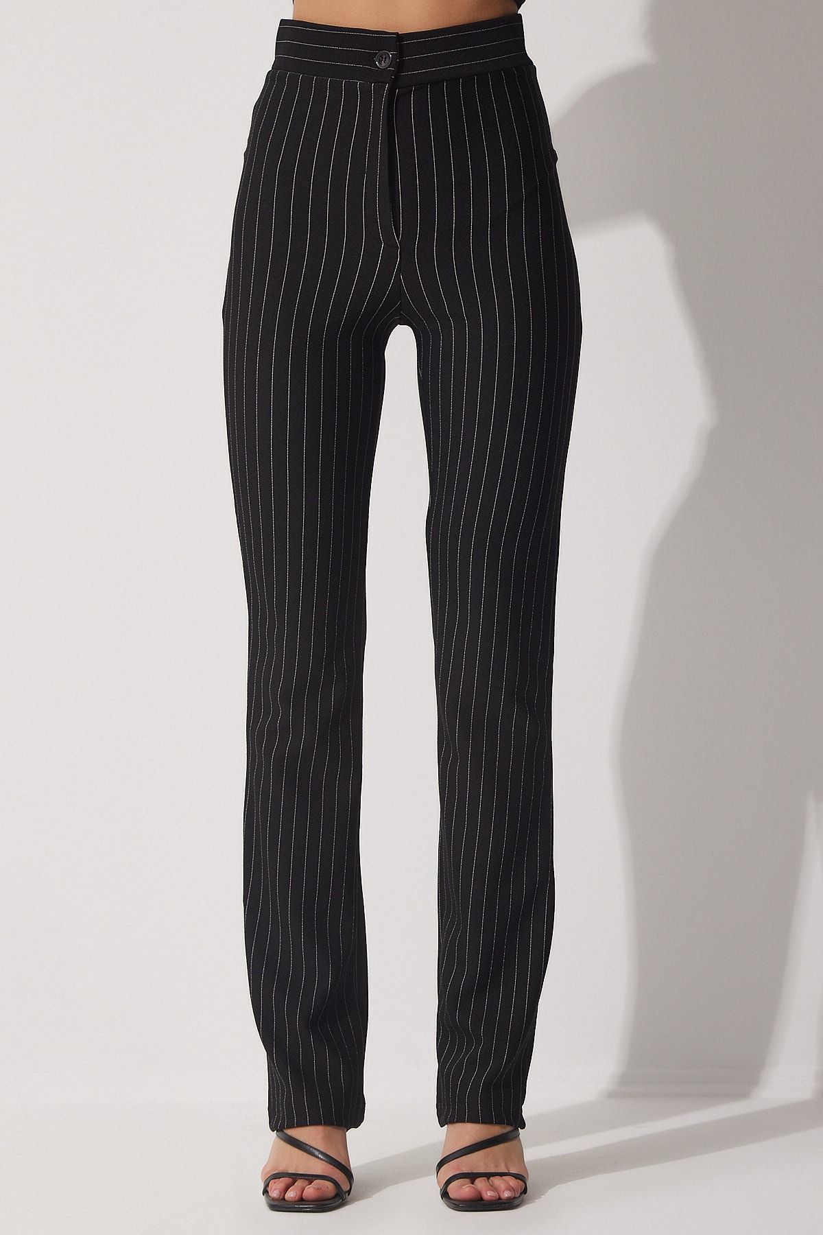 Happiness İstanbul-Women's Black High Waist Striped Pants RV00094 5