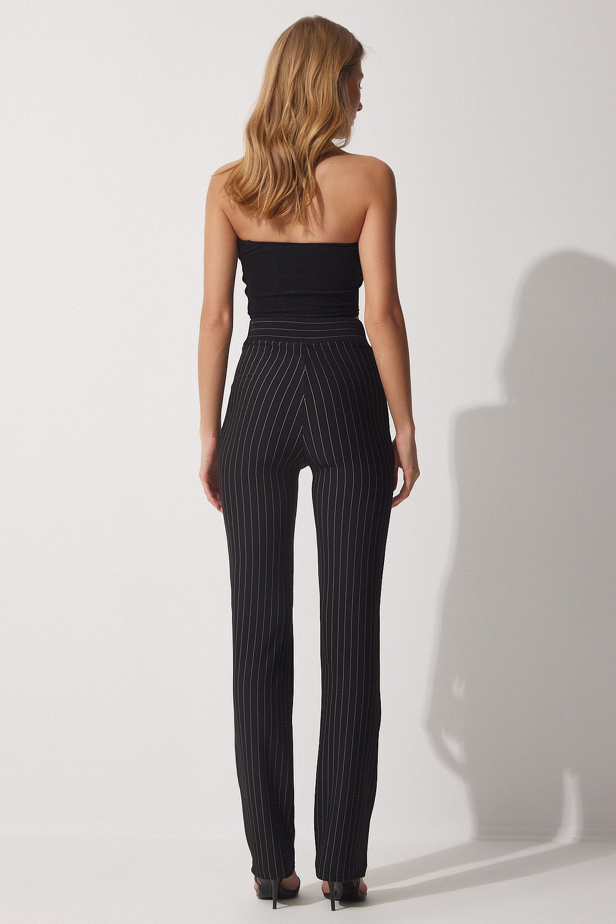 Happiness İstanbul-Women's Black High Waist Striped Pants RV00094 6