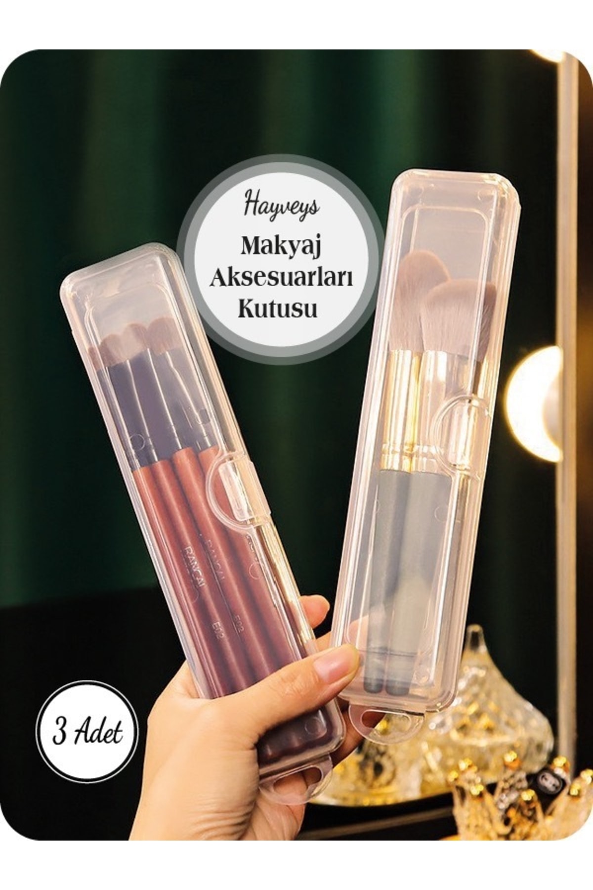 Hayveys 3'lü Multix Makyaj Aksesuarları Fırça,far Ve Kalem Kutusu ( F-2 )