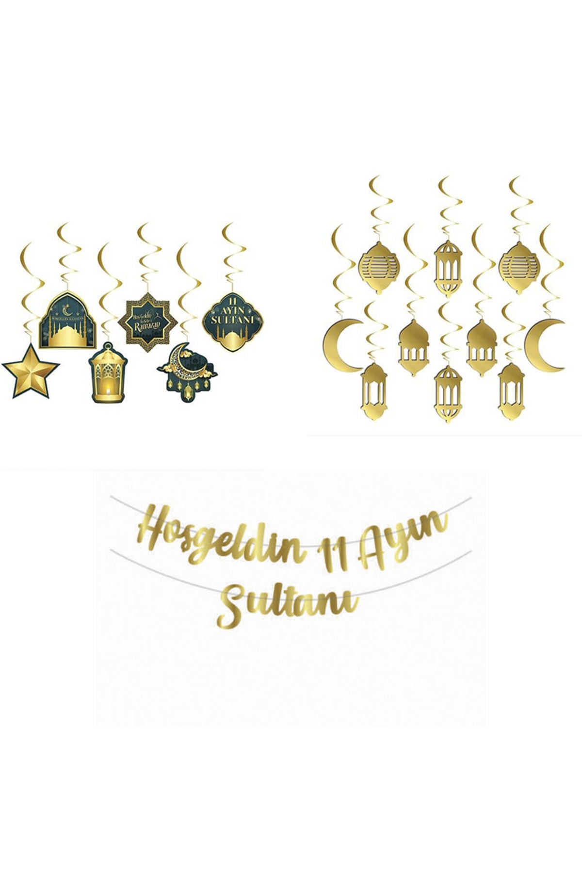 17 Pieces Ramadan Ornaments 10 Pieces Gold Color Ceiling Ornament, 6 Pieces 11 Months Sultan Ramadan Themed Ceiling Ornament