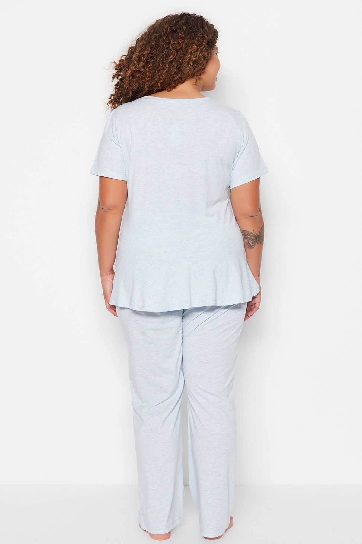 Trendyol Curve Große Größen in Pyjama-Set Blau Print Fast ausverkauft FN9962