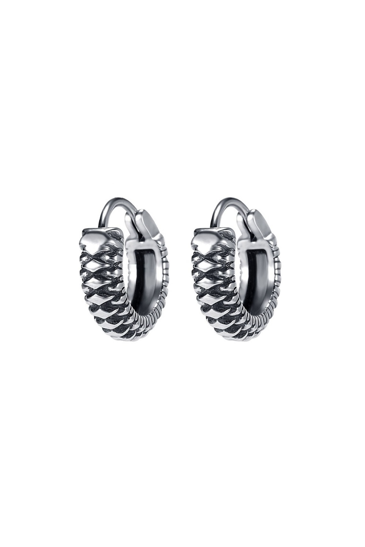Modern Striped Biker Snap Ring 316l Steel Men's Earrings
