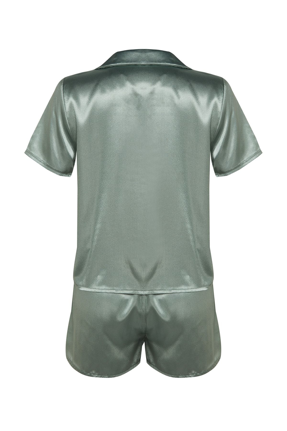 Trendyol Collection-Set pijamale țesute din satin - pantaloni scurți cu broderie căpșuni mentă, THMSS22PT0395 10