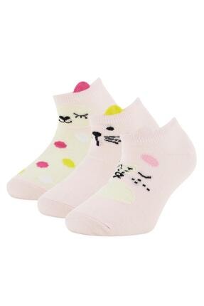Kız Çocuk Kedi Desenlli 3'lü Patik Çorap T7614A621SP