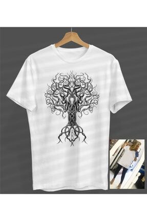Unisex Kadın-erkek Destini Yaşam Logosu Antik Ağaç Beyaz Yuvarlak Yaka T-shirt S23358045750BEYAZNVM
