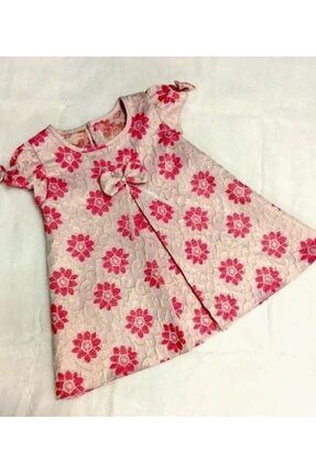 Kız Bebek Kırmızı Özel Jakar Dallı Çiçekli Desenli Elbise 17298
