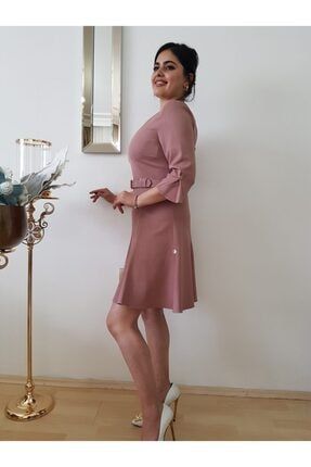 Kadın Pudra Kloş Mini Elbise FERO0000753